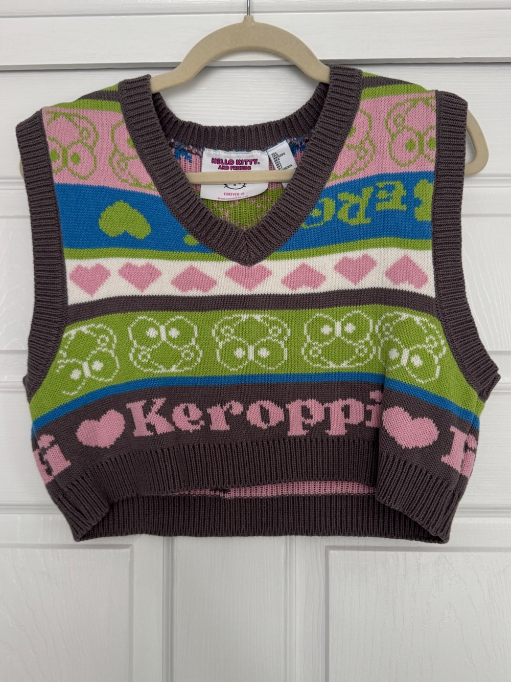 FOREVER 21 | BRAND NEW Girls Hello Kitty Keroppi cropped sweater vest LARGE